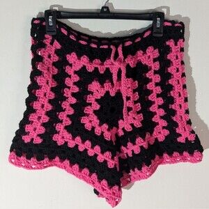 Boho Handmade Granny Square Crochet Open Knit Shorts One of A Kind